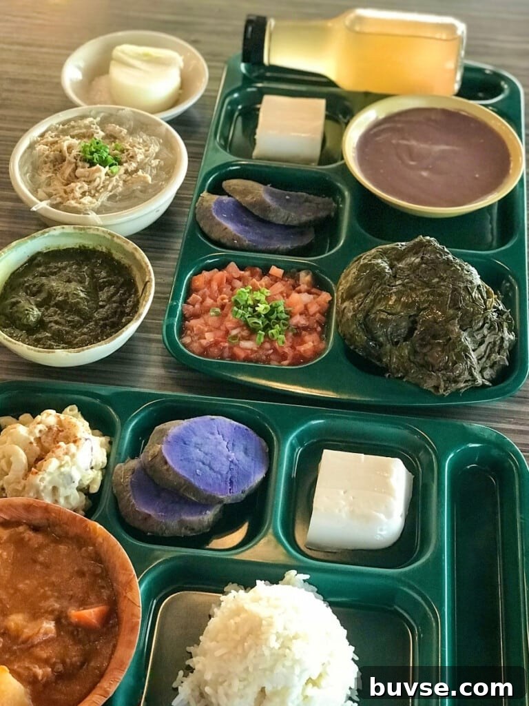 Hawaiian food feast from Highway Inn Kakaʻako, Oʻahu.