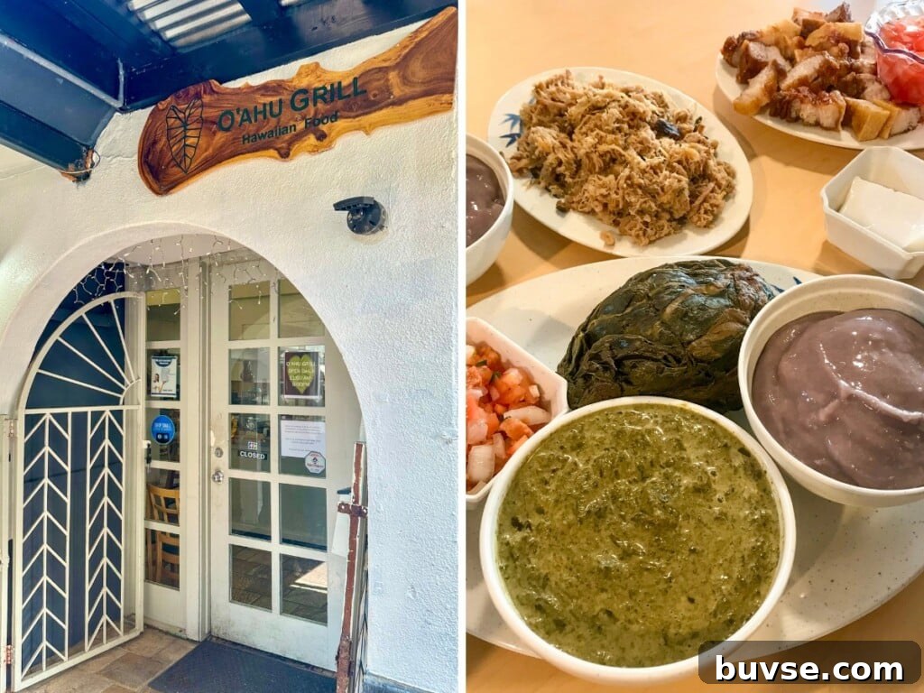 The outside of the Oʻahu Grill & Hawaiian food inside the Kaimuki restaurant.
