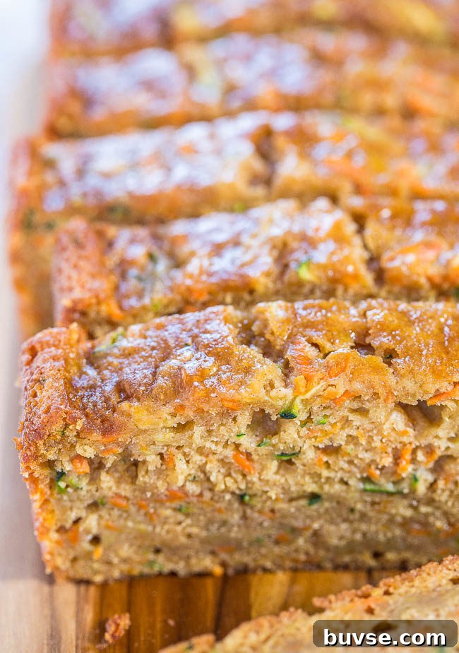Close up of sliced Carrot Zucchini Bread