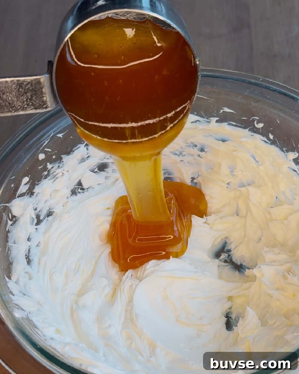 pour honey into bowl.