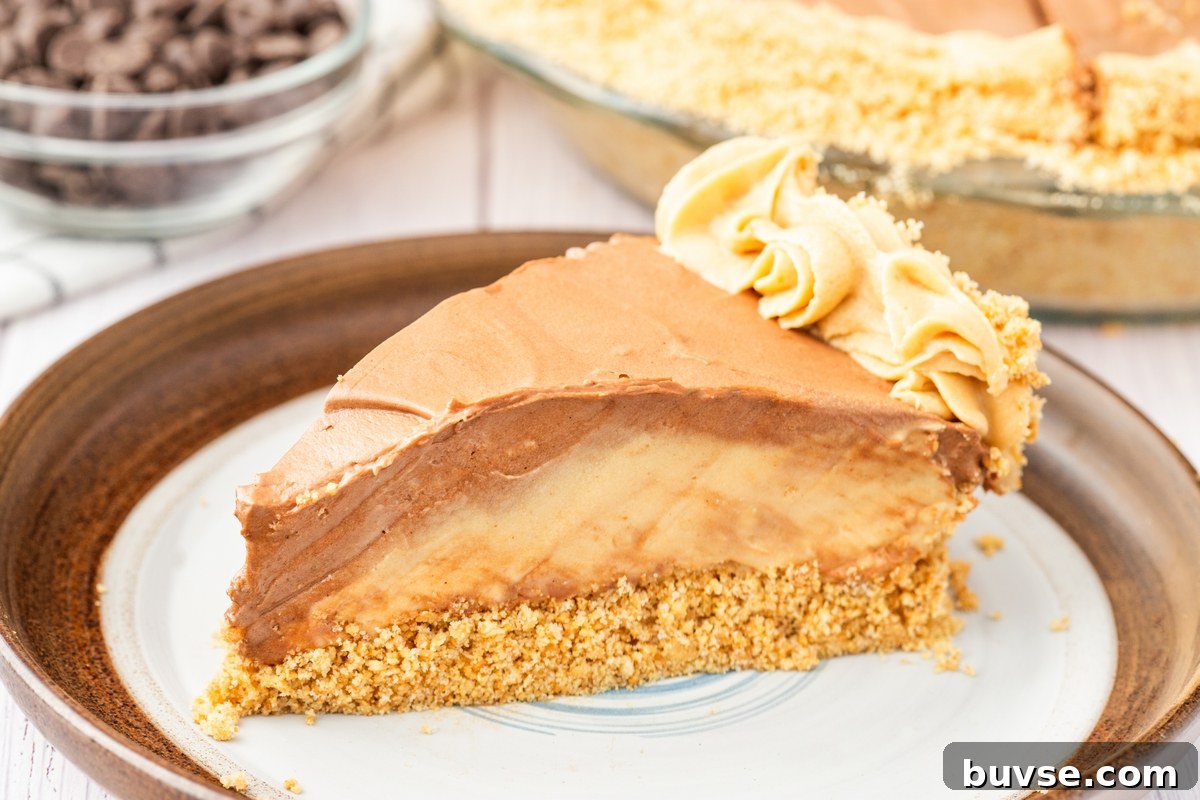 a slice of peanut butter cream pie, the viral Costco version