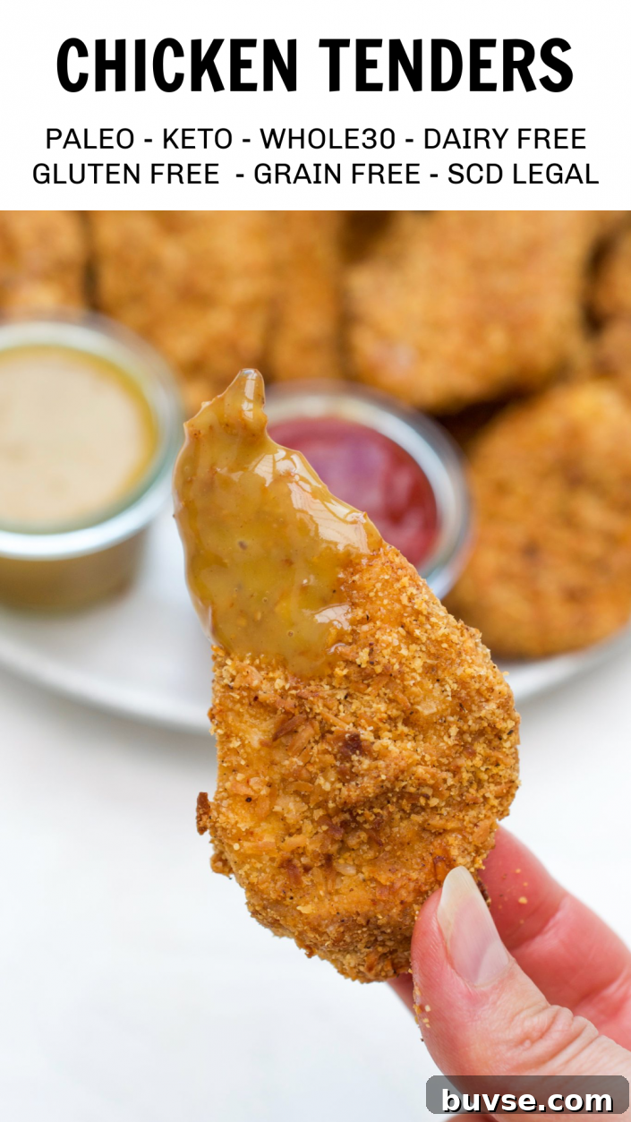 Served paleo chicken tenders with dip