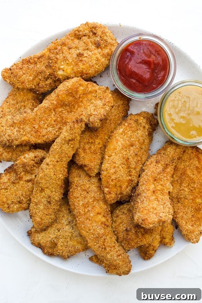 Raw coated chicken tenders on tray