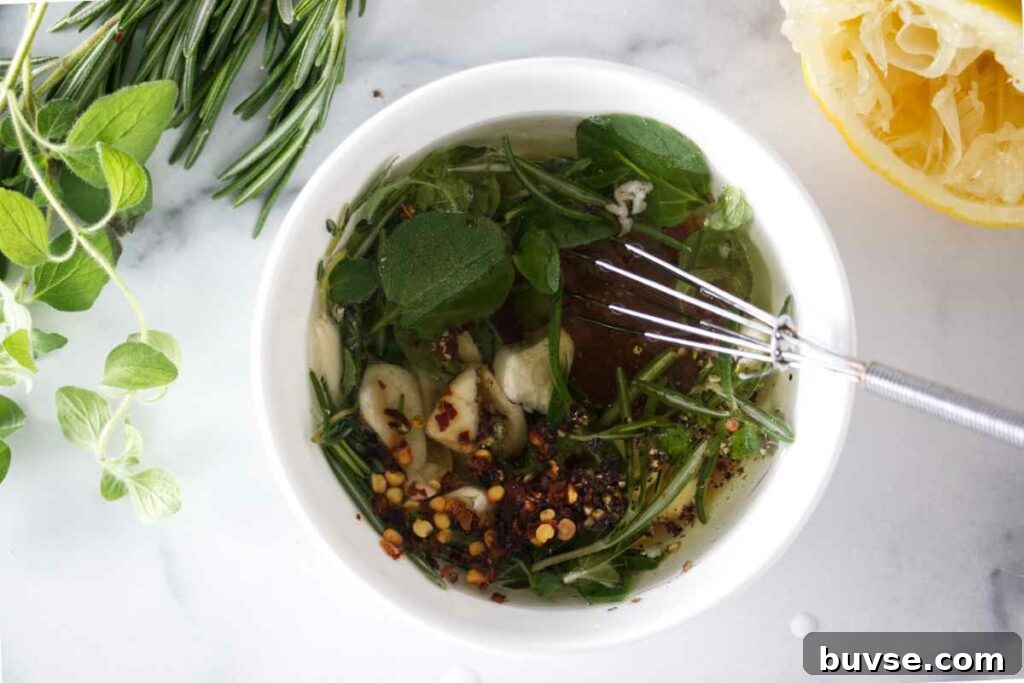 Whisking marinade in a bowl.