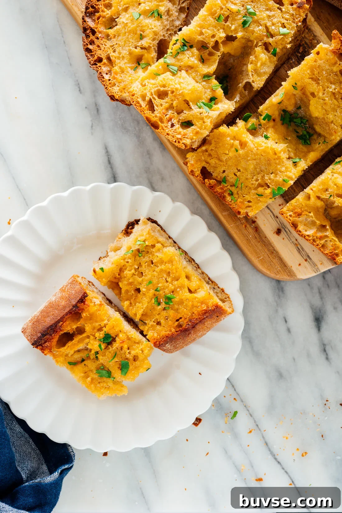 slice of roasted garlic bread