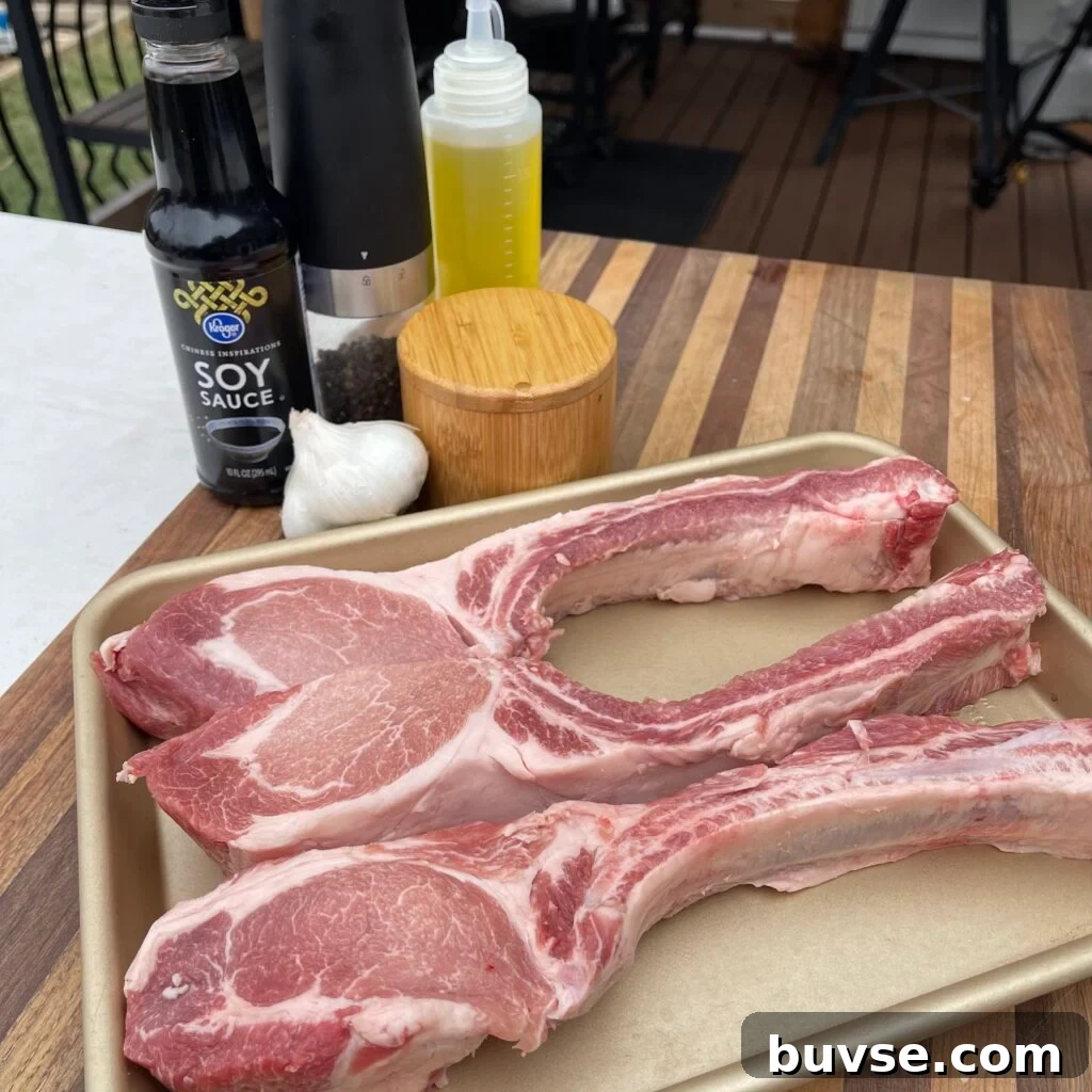 Seasoned tomahawk pork chops