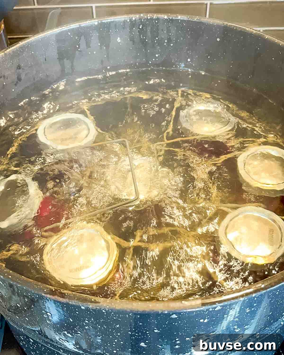 Homemade Old-Fashioned Pickled Beets Recipe 15 The canning jars in the water bath canner at a full rolling boil.