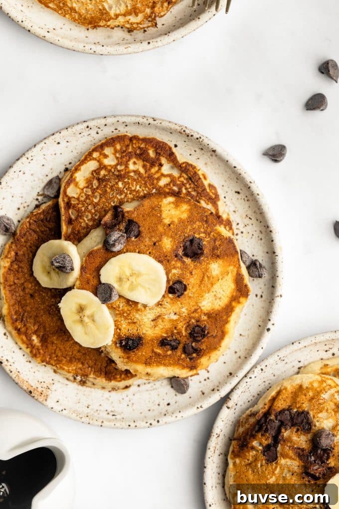 Cooking banana chocolate chip pancakes