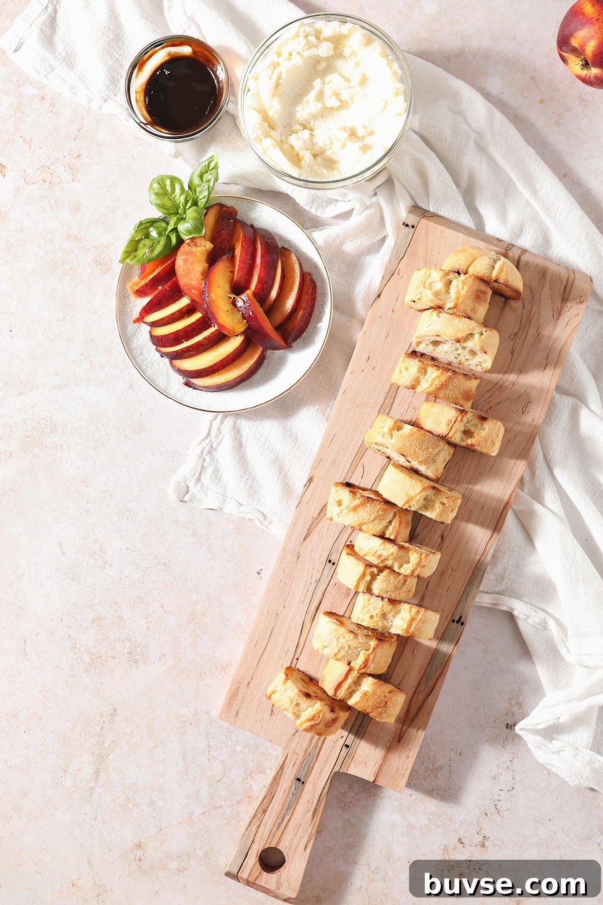 Summer Ricotta Crostini with Grilled Peaches 4 Ingredients to make crostini with peaches on boards and plates
