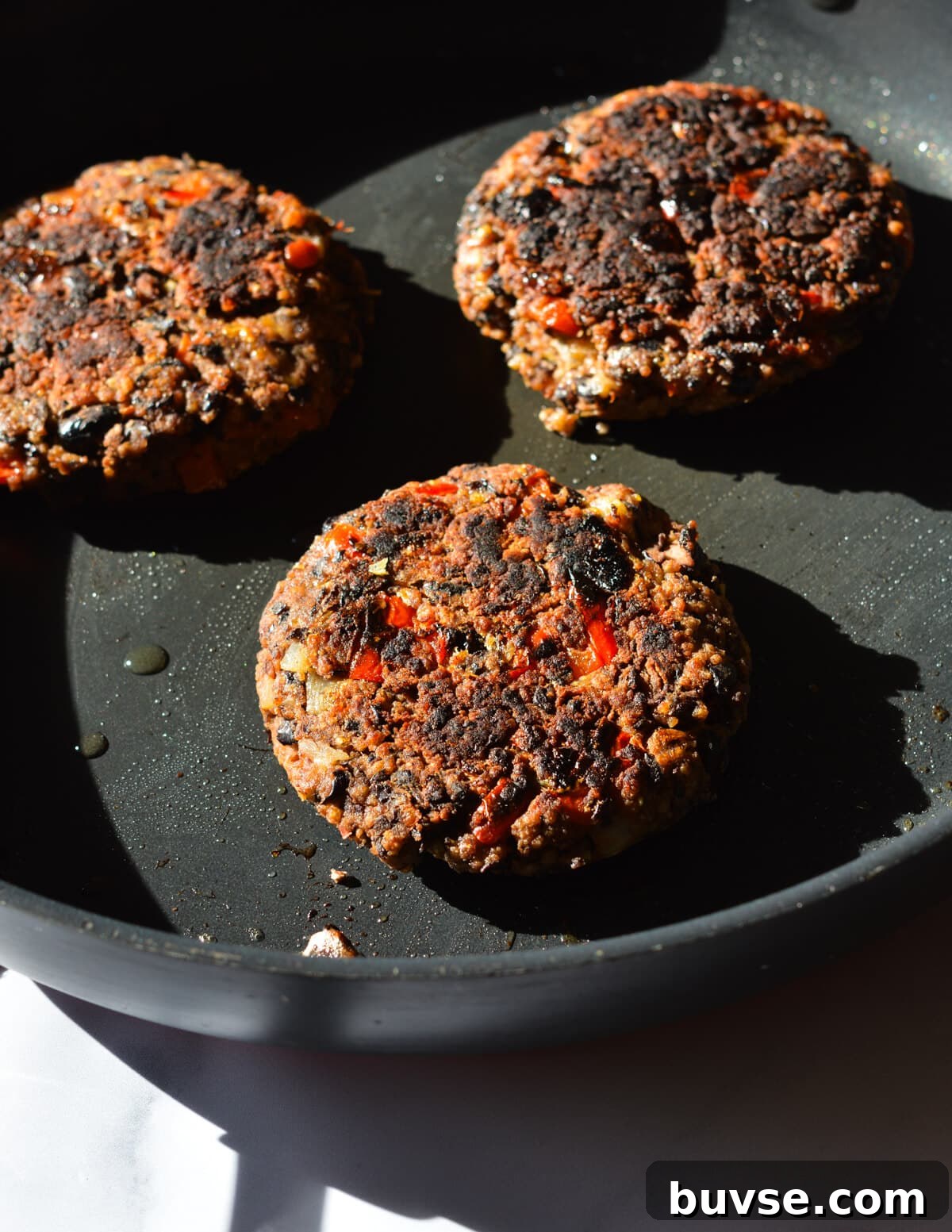caramelized black bean burger patties.