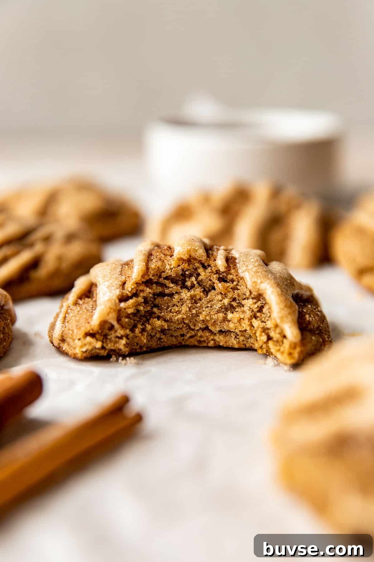 an apple butter cookie with a bite taken out of it.