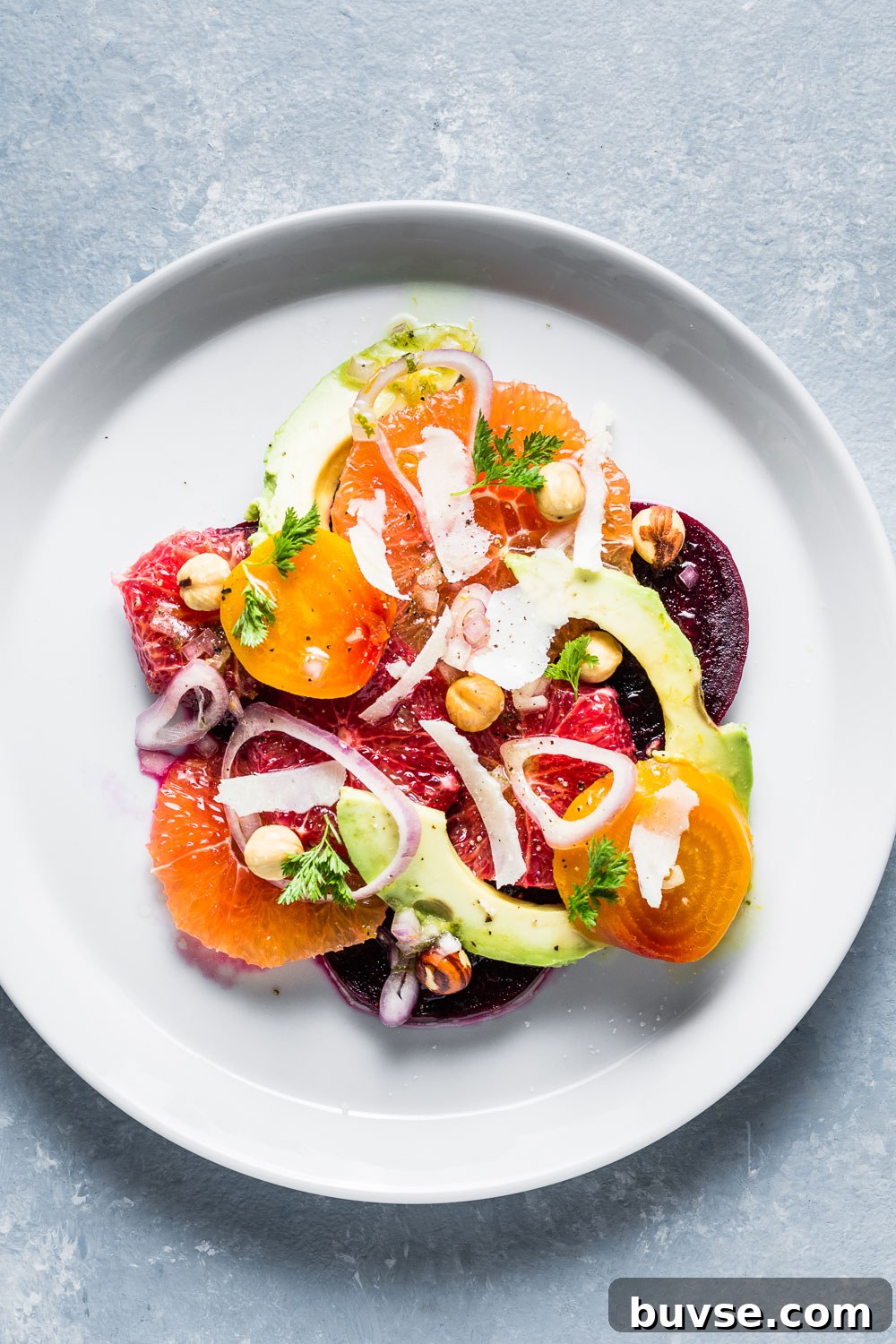 Citrus Beet and Avocado Salad Overhead