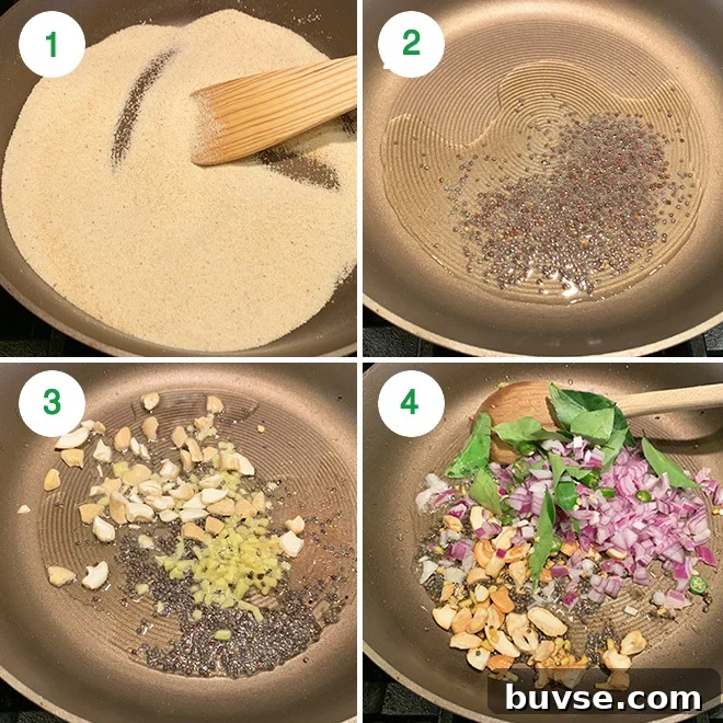 step by step pictures of making sooji-rava upma 