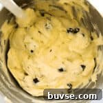 blueberry lemon pound cake batter in a mixing bowl.