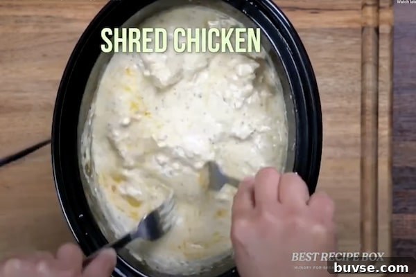 Shredding the slow cooked chicken