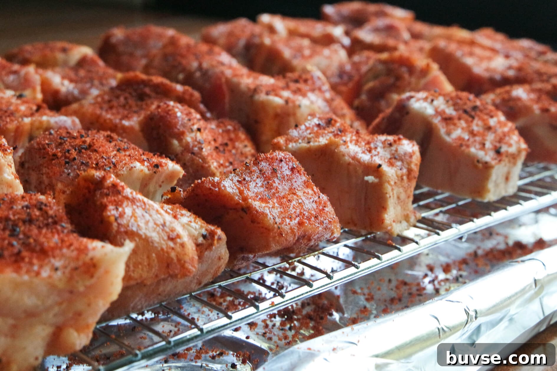 How to Make Juicy BBQ Pork Belly Burnt Ends 2 seasoned pork belly to make burnt ends