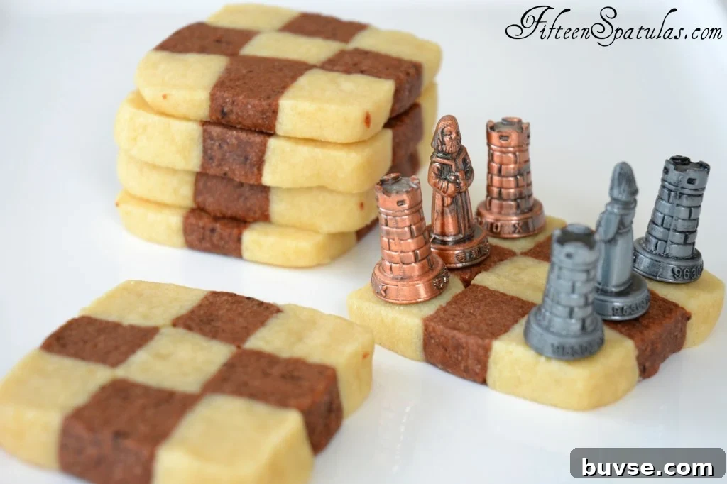 Checkerboard Cookies - In Stacks with Chess Pieces on Top
