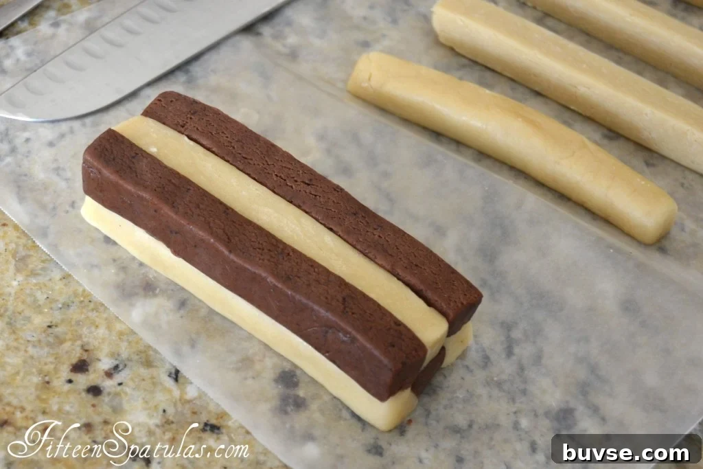 Combined Alternating Chocolate and Vanilla Cookie Dough in Checker Shape