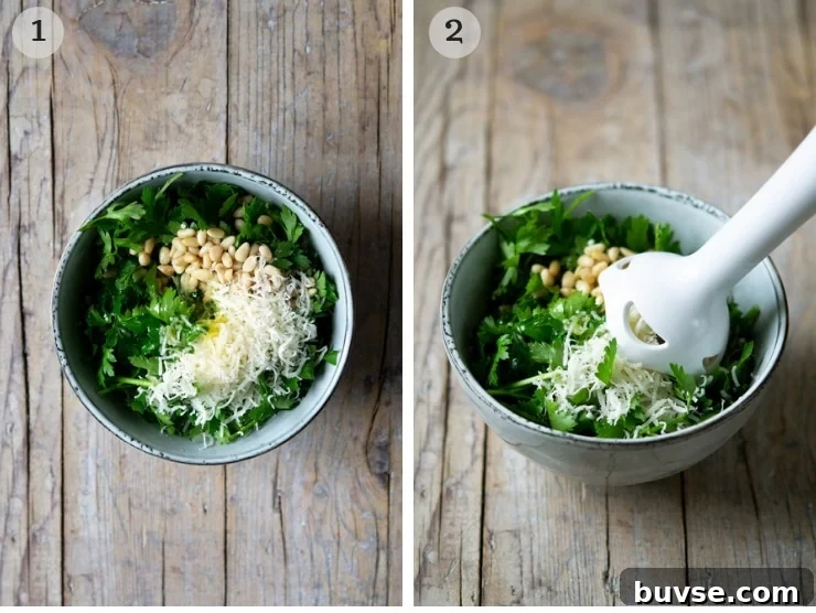 Parsley Pesto Recipe: Quick Homemade Pesto 3 Step by step photos for making parsley pesto