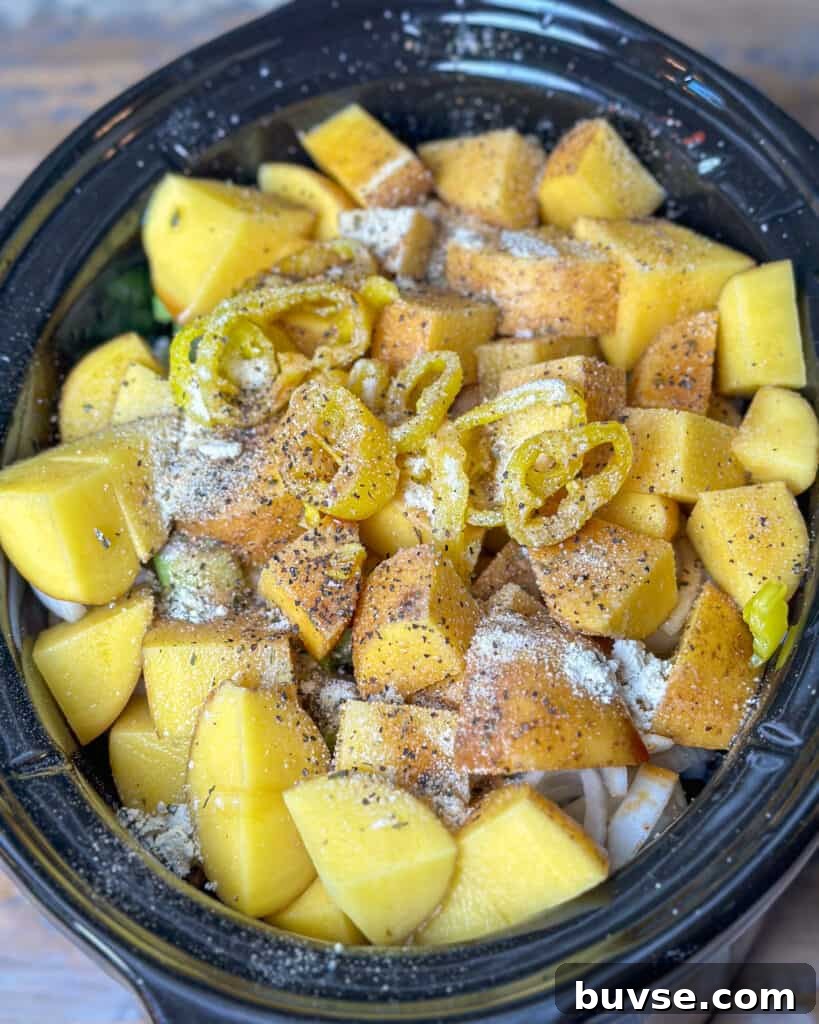 Vegetables cooking in the pot roast