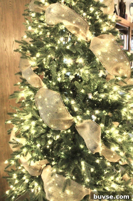 pre-lit Christmas tree close-up