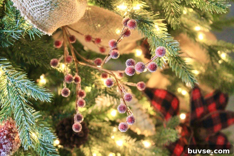 ribbon and ornaments on tree