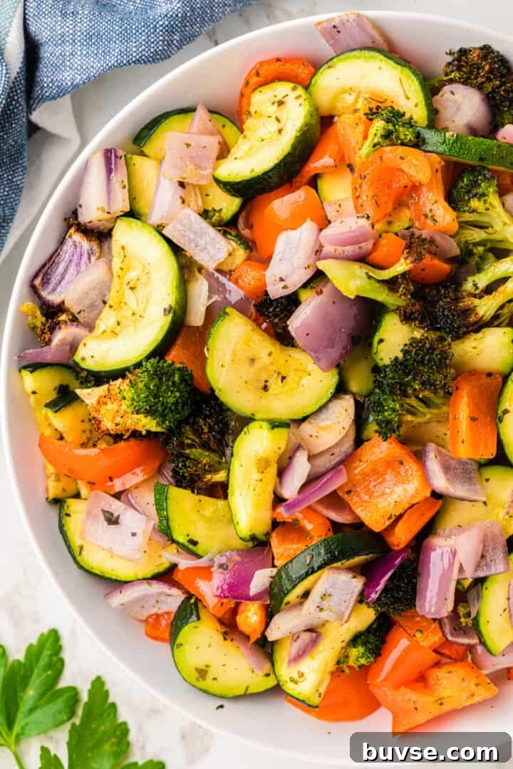 Crispy Air Fryer Vegetables: Quick Roasting Tips 13 closeup of the air fryer vegetables.