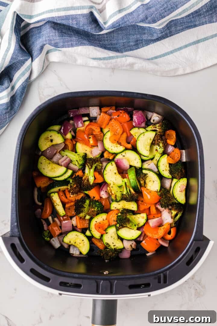 Crispy Air Fryer Vegetables: Quick Roasting Tips 8 cooked veggies in the air fryer.