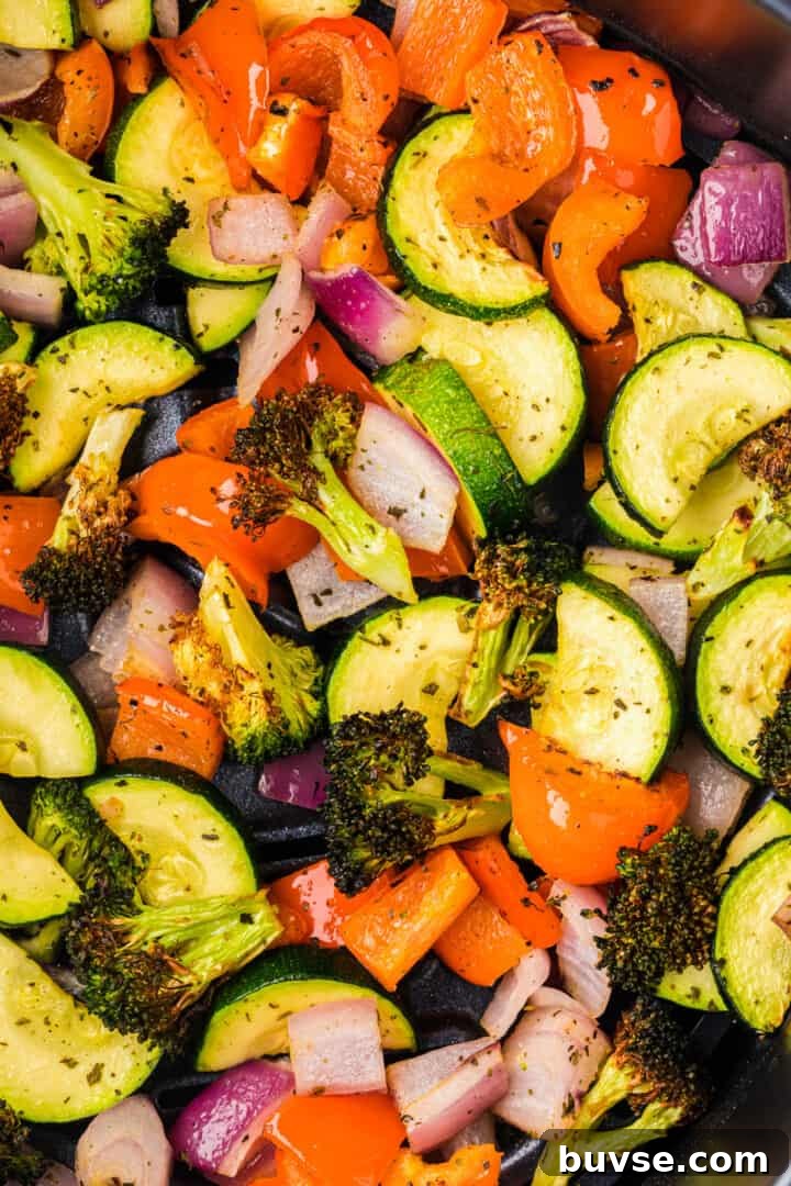 Crispy Air Fryer Vegetables: Quick Roasting Tips 9 closeup of the air fryer vegetables.