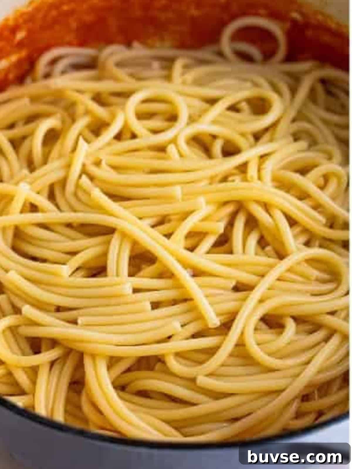 Amatriciana Pasta (Bucatini) - Authentic Italian Recipe 7 Bucatini cooked to al dente in a pot of water for Pasta Amatriciana.