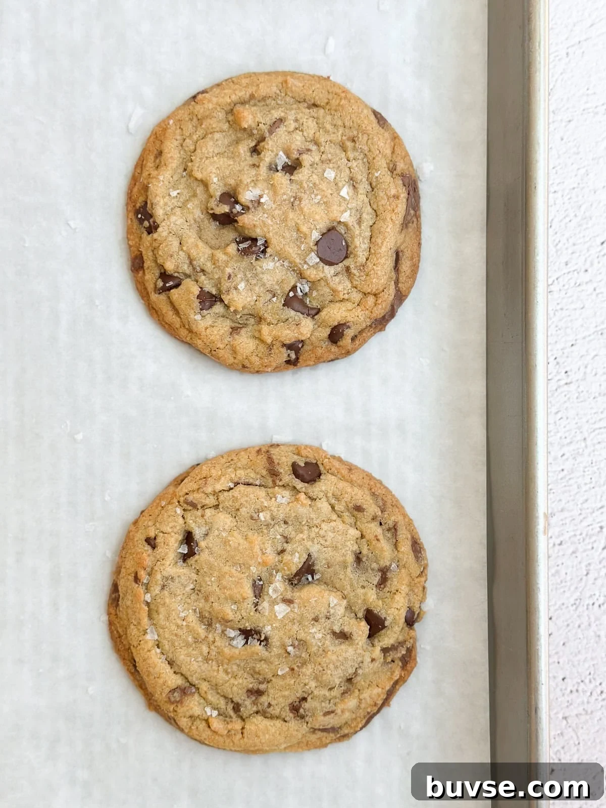brown butter chocolate chip cookies fresh after baking.