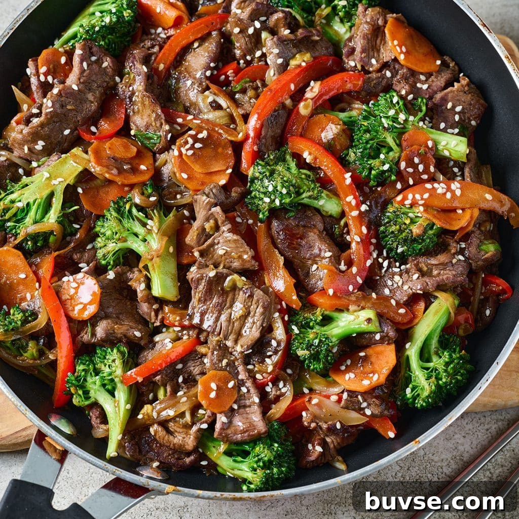 Cook Once, Eat Twice: Budget Recipes for Delicious Leftovers 4 top view of beef stir fry in a pan