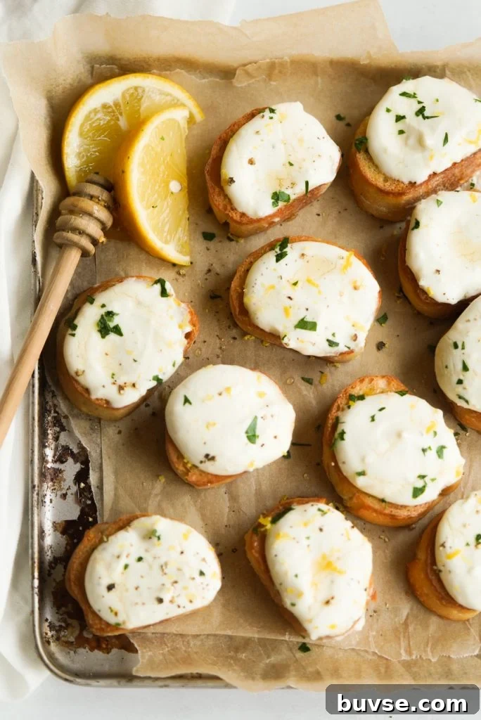 Whipped Ricotta Crostini with Honey and Lemon Zest 10 whipped ricotta crostini
