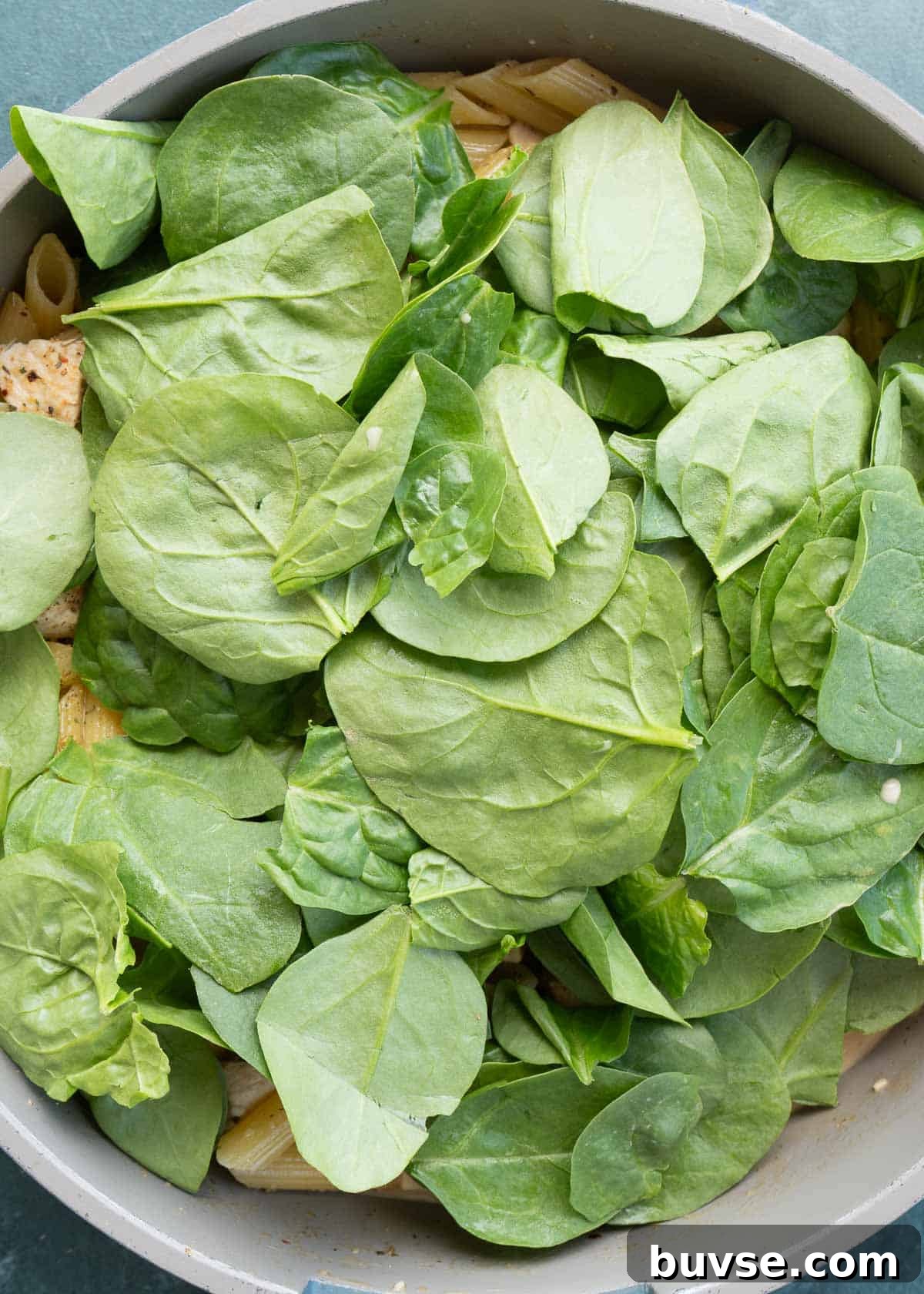 spinach added to skillet