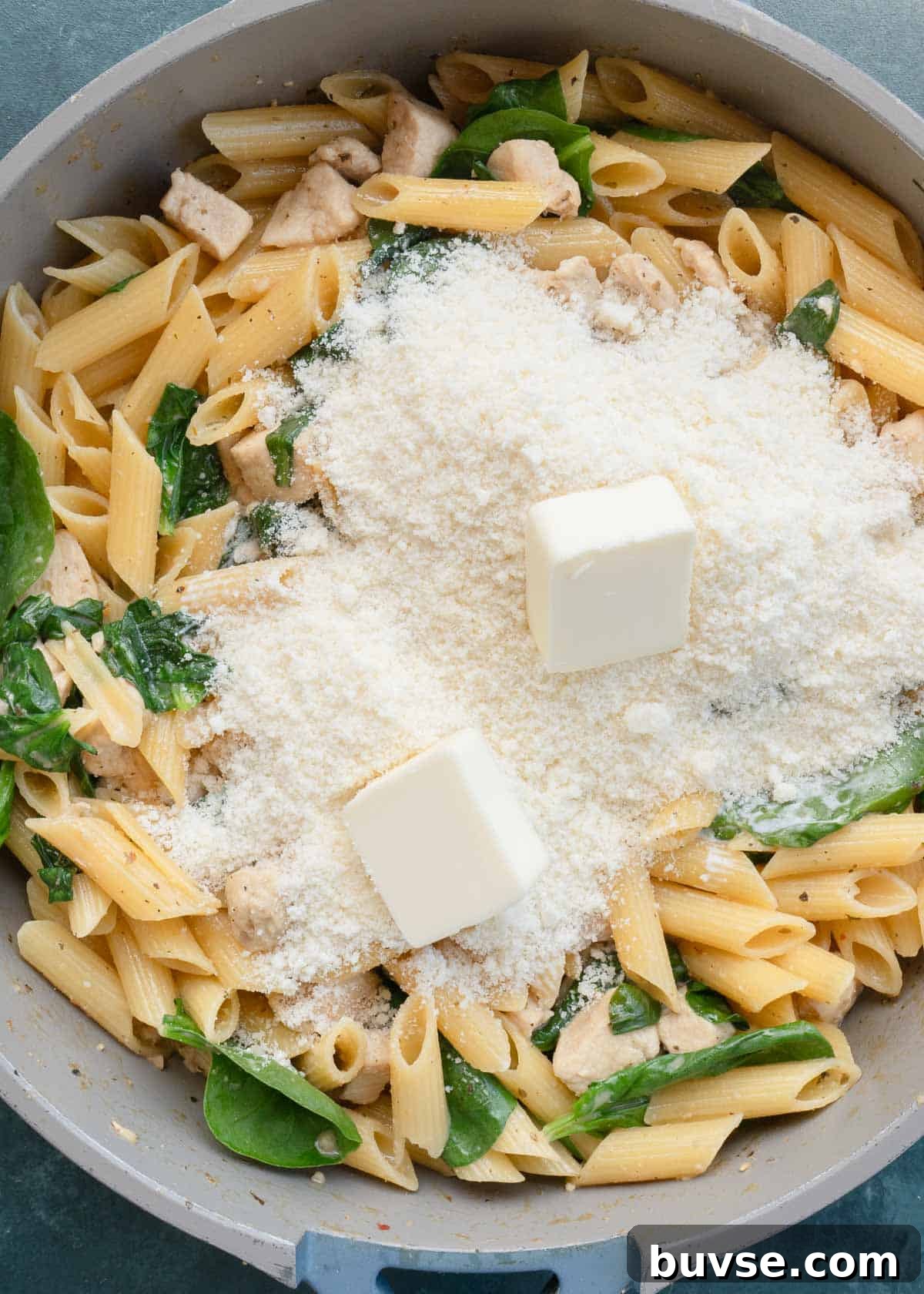 butter and parmesan added to skillet