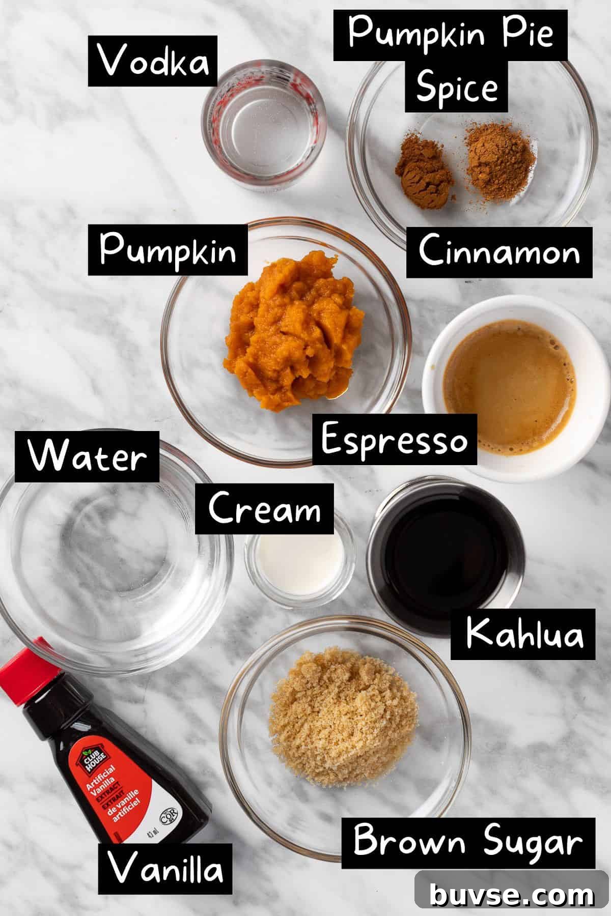 Pumpkin Spice Espresso Martini Cocktail Recipe 3 The ingredients needed to make the pumpkin spice espresso martini.