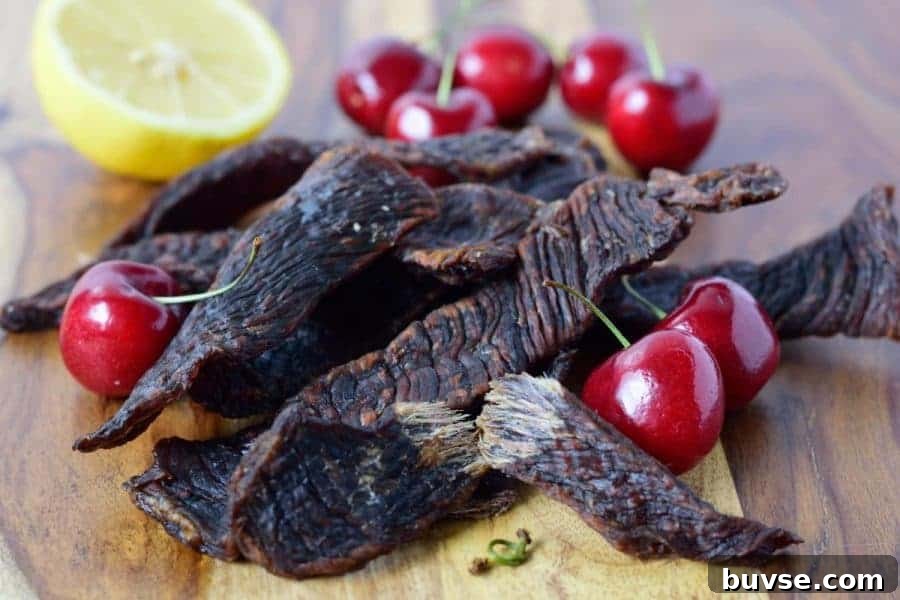 Sweet Cherry Beef Jerky Finished Close-up