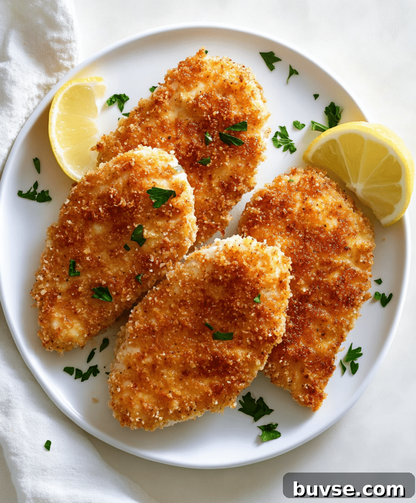Crispy Parmesan-Crusted Chicken Recipe 2 Parmesan crusted chicken on a plate
