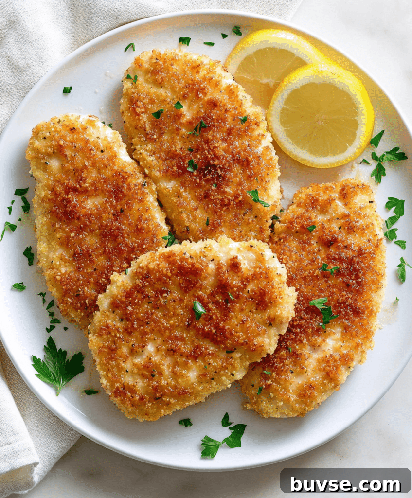Crispy Parmesan-Crusted Chicken Recipe 4 Parmesan crusted chicken served on a plate