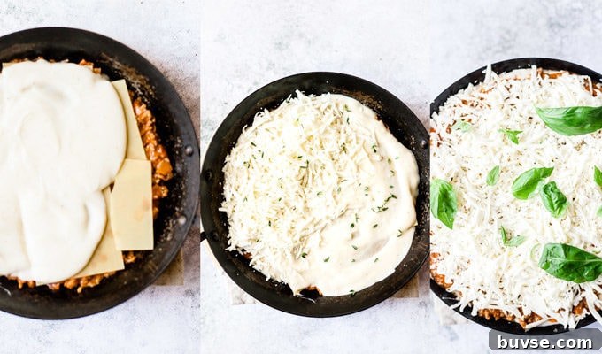 Layering lasagna in skillet