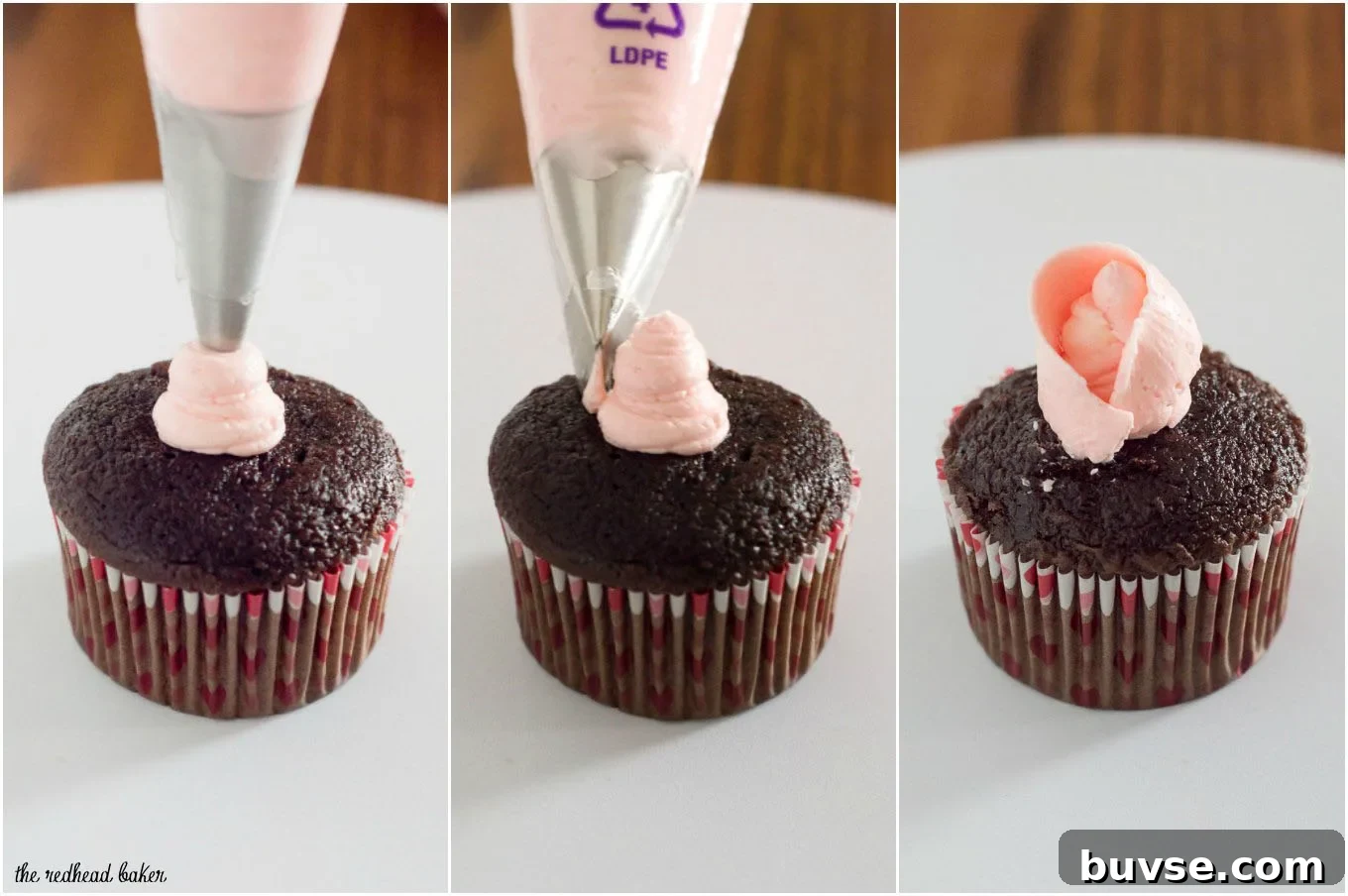 This tutorial shows you how to use frosting to turn your cupcakes into rose cupcakes using buttercream frosting and a few piping tools.