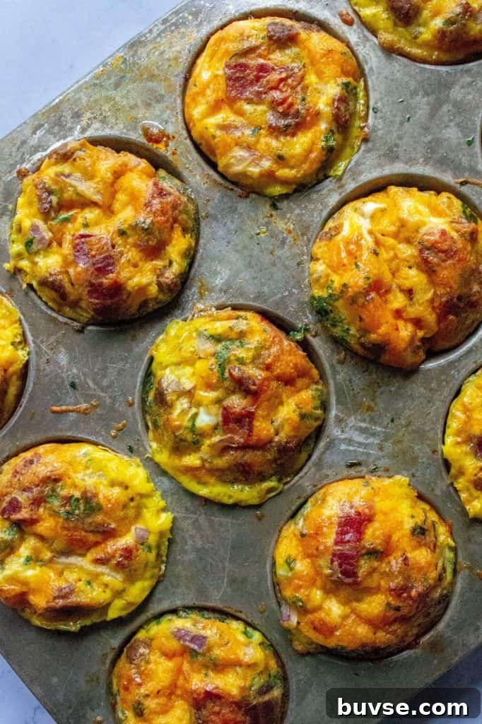 Keto Bacon and Egg Muffins Recipe 6 Keto Bacon Egg Muffins cooked in a tin