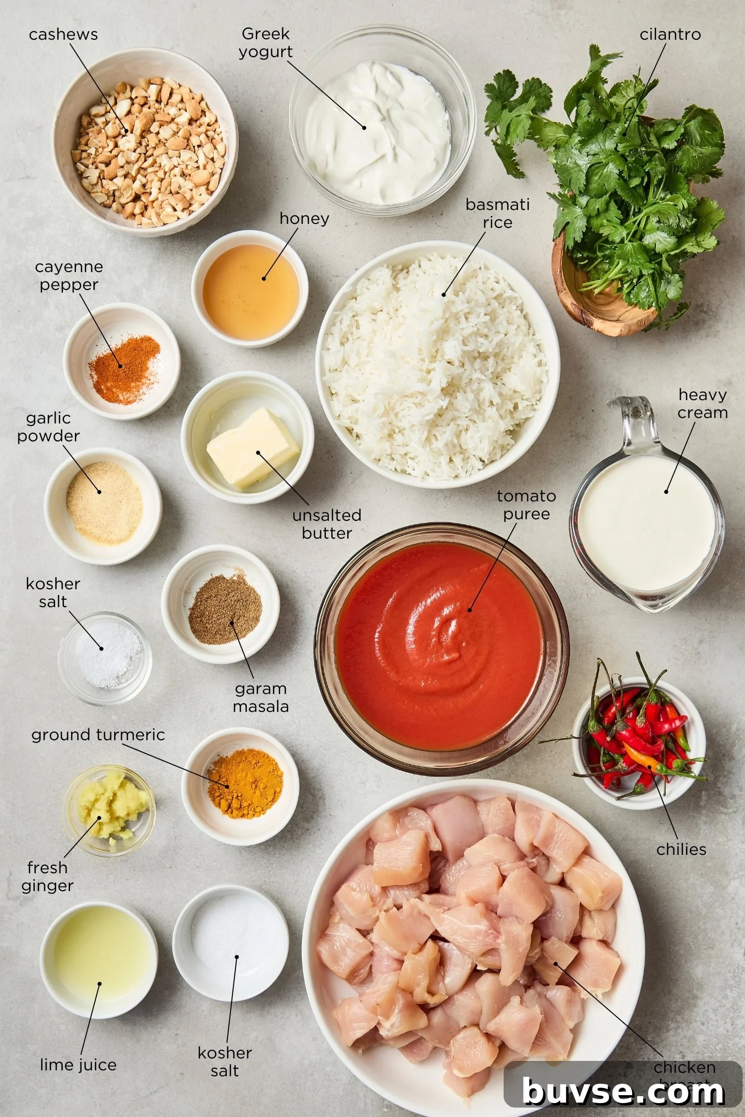 Butter chicken ingredients.