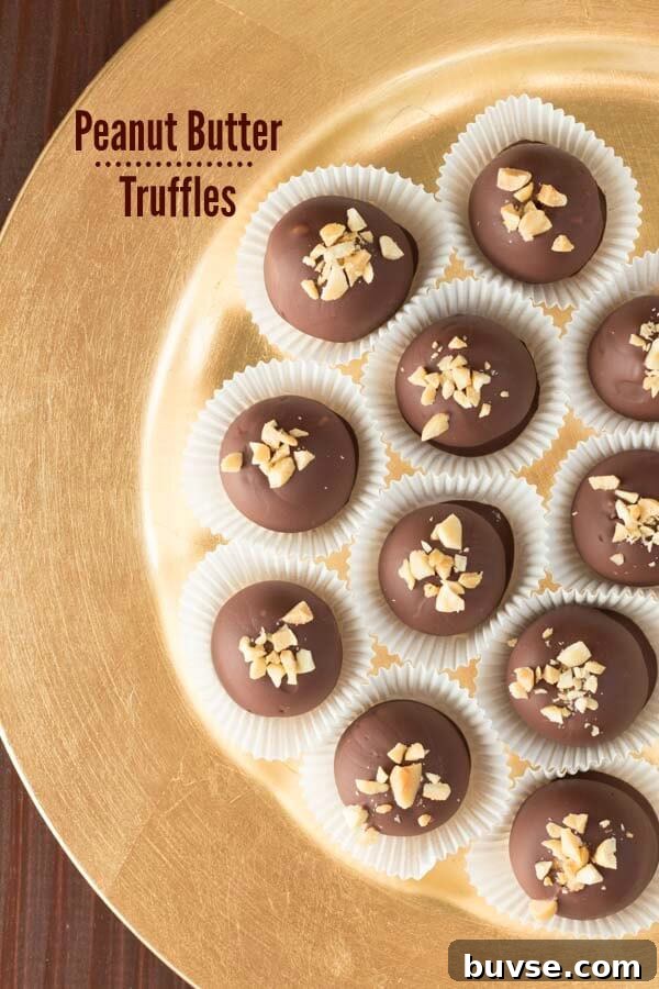 Peanut Butter Truffles - creamy peanut butter coated in chocolate and topped with peanuts!
