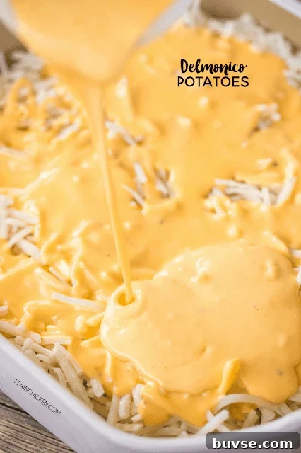 Delmonico Potatoes in a baking dish